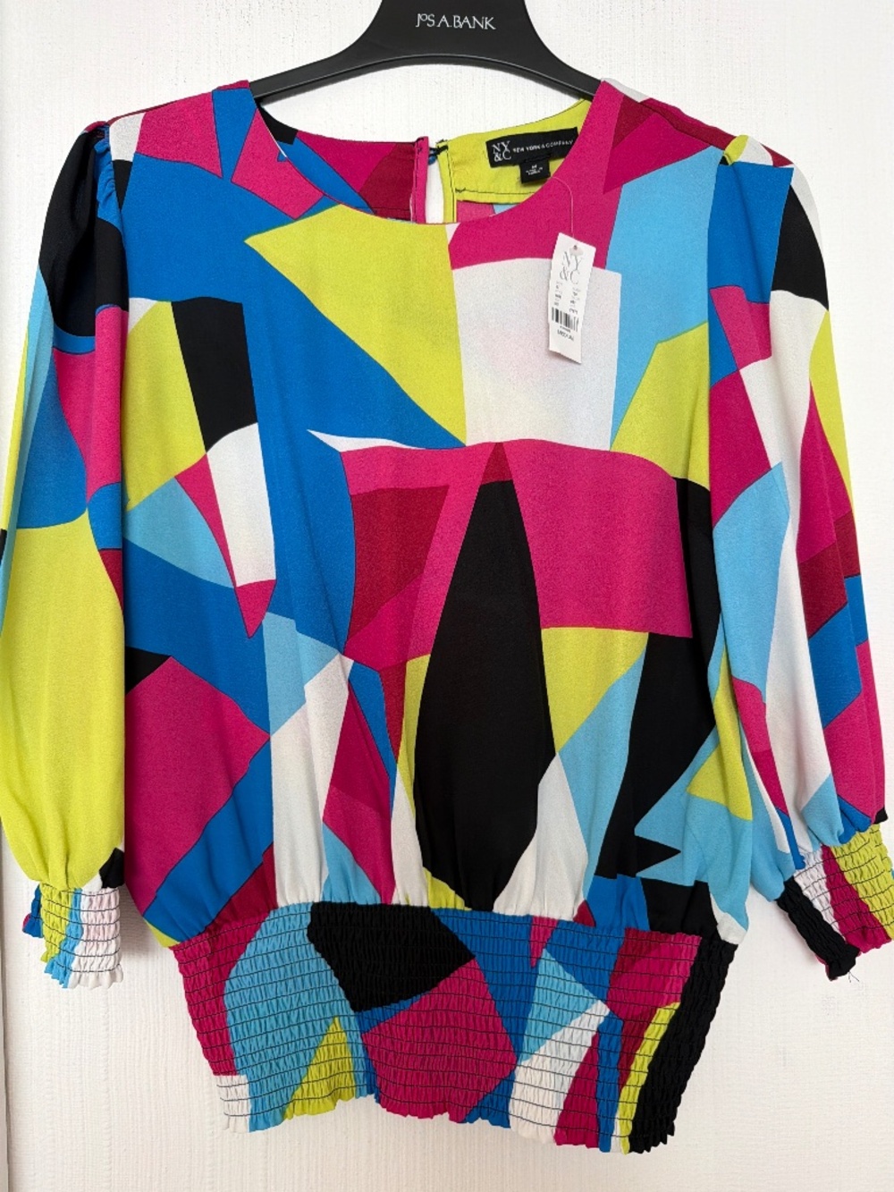 New York & Company Colorful Geometric Print Smocked Top Size M NWT